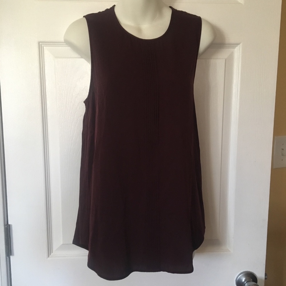 Theory Wine Bringam Pleated Sleeveless Top